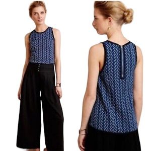 Anthropologie Postmark • Sleeveless Blouse Knit Tank Top Blue Black Flowy Small